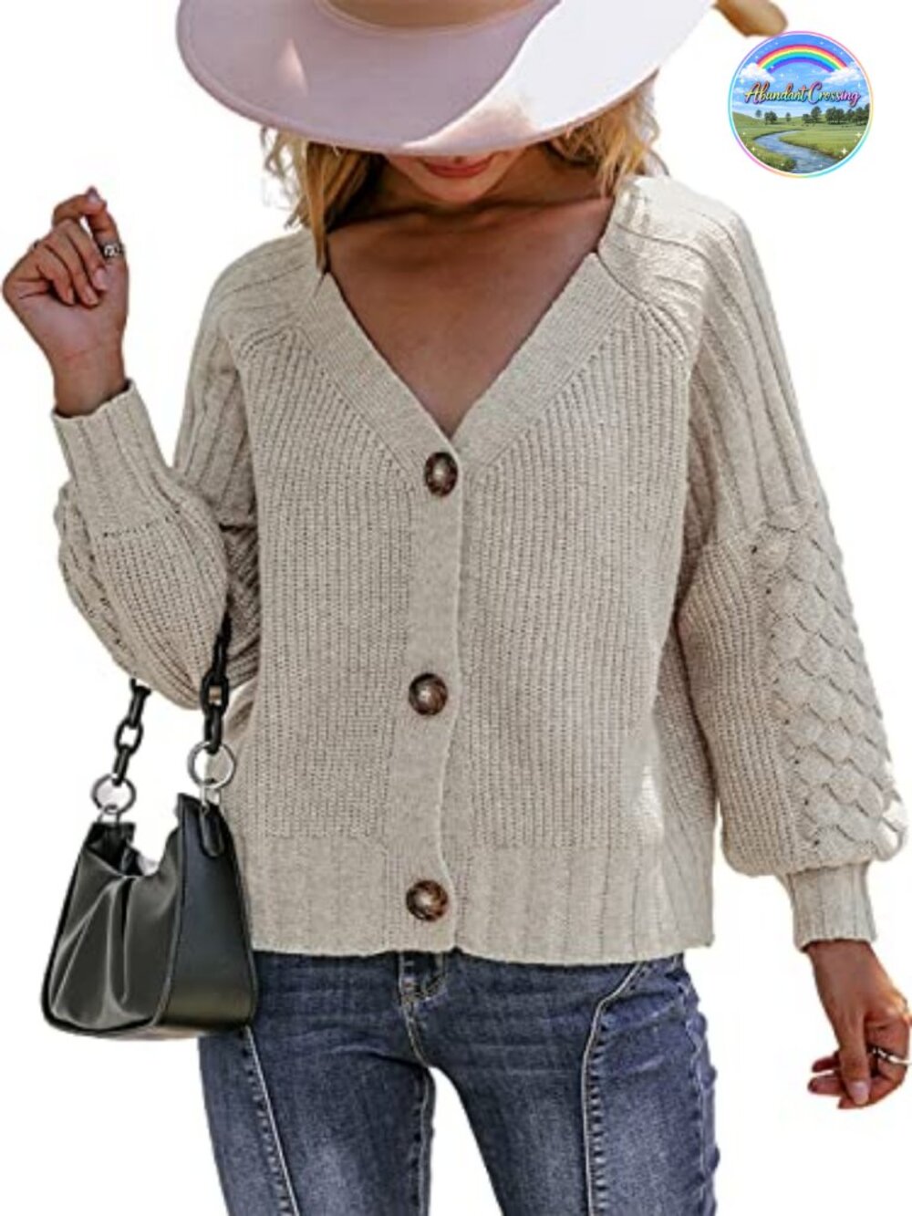 Button Down Long Sleeve Cable Knit Crop Cardigan Sweater Top